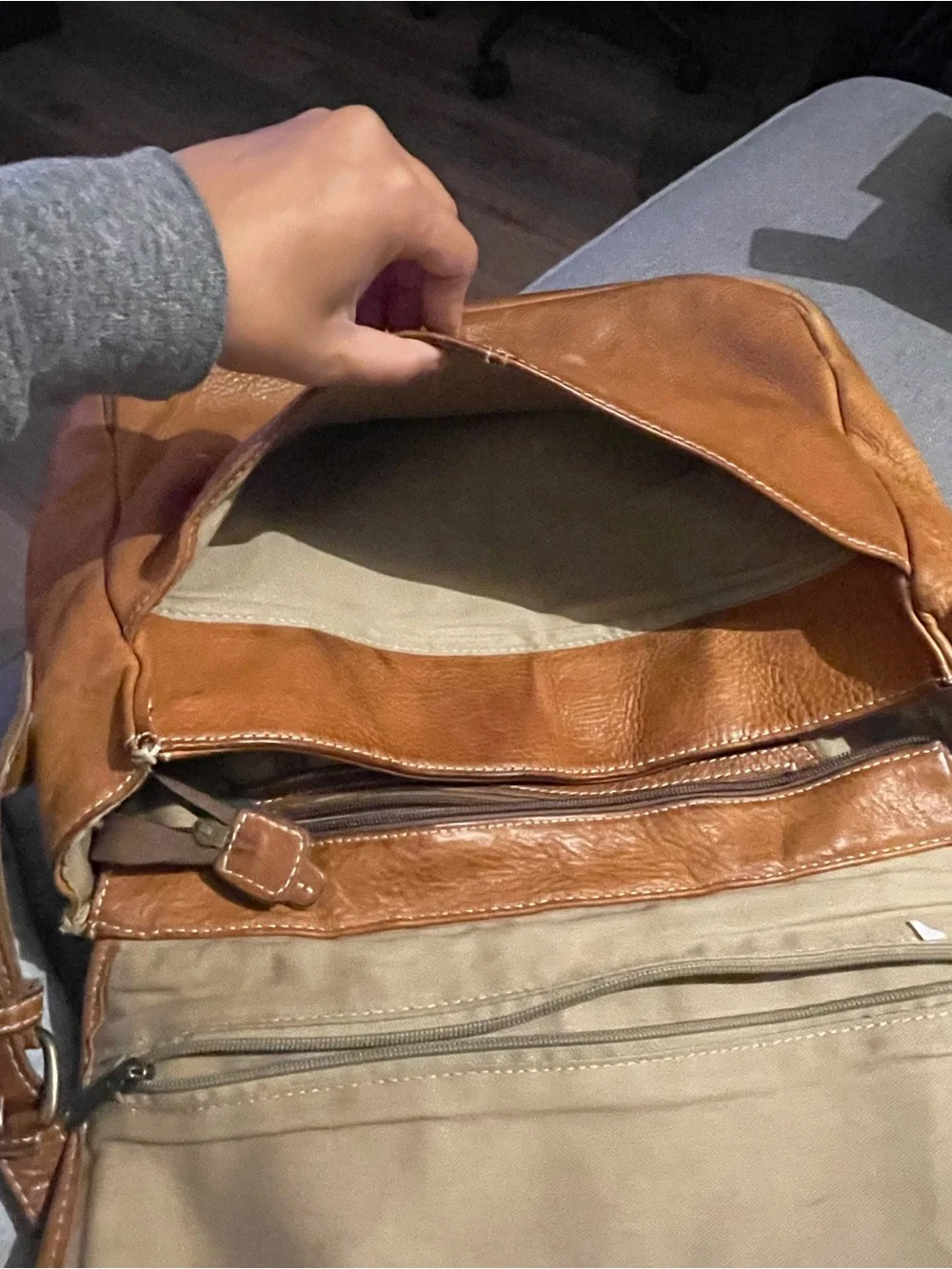 L.L. Bean Tan Leather Messenger Bag with Adjustable Strap